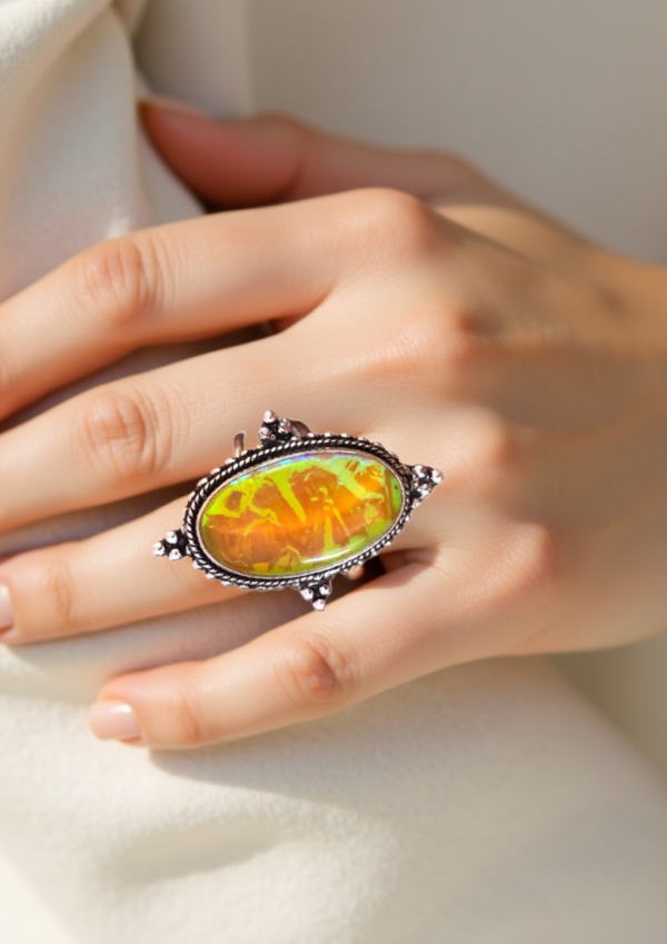 925 Silver Triplet Opal Ring – Dazzling Valentine’s Gift for Her”
