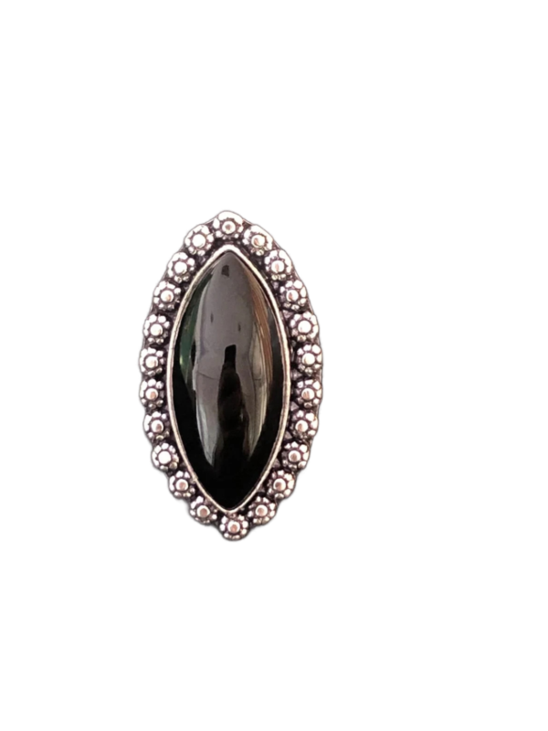 925 Silver Black Onyx Marquoise Cabochon Ring – Bold Statement Gift for Her”