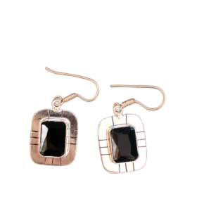 Sophisticated 925 sterling silver earrings featuring striking black onyx gemstones, set in sleek silver settings that highlight the deep, rich color of the stones