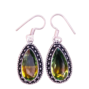 Stylish 925 sterling silver earrings featuring bi-color tourmaline gemstones, showcasing a vibrant mix of pink and green hues, set in sleek silver settings that accentuate the unique color combination