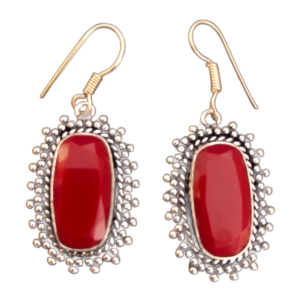 Beautiful 925 sterling silver earrings featuring vibrant red coral gemstones, set in sleek silver settings that enhance the natural beauty and rich color of the coral